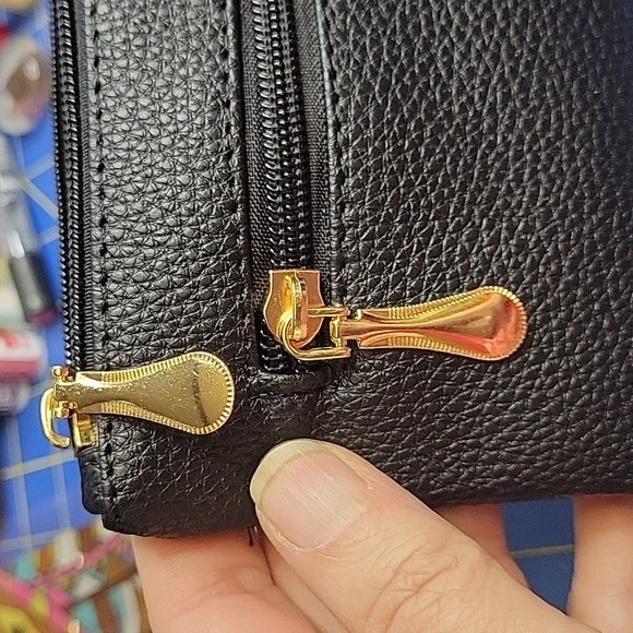 Black Textured 8" x 4.5" x 0.5" Wristlet with Gold Accents - Picture 8 of 8